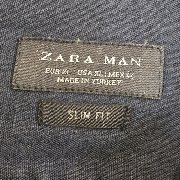 Mens Zara button down shirt top XL slim fit navy blue long sleeve - Picture 2 of 4